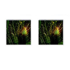 Green Leaves Psychedelic Paint Cufflinks (square) by Nexatart