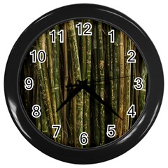 Green And Brown Bamboo Trees Wall Clocks (black) by Nexatart