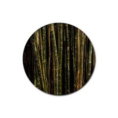 Green And Brown Bamboo Trees Rubber Coaster (round)  by Nexatart