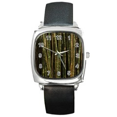 Green And Brown Bamboo Trees Square Metal Watch