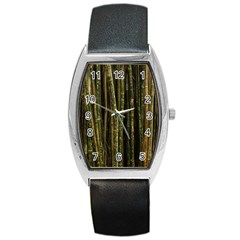 Green And Brown Bamboo Trees Barrel Style Metal Watch