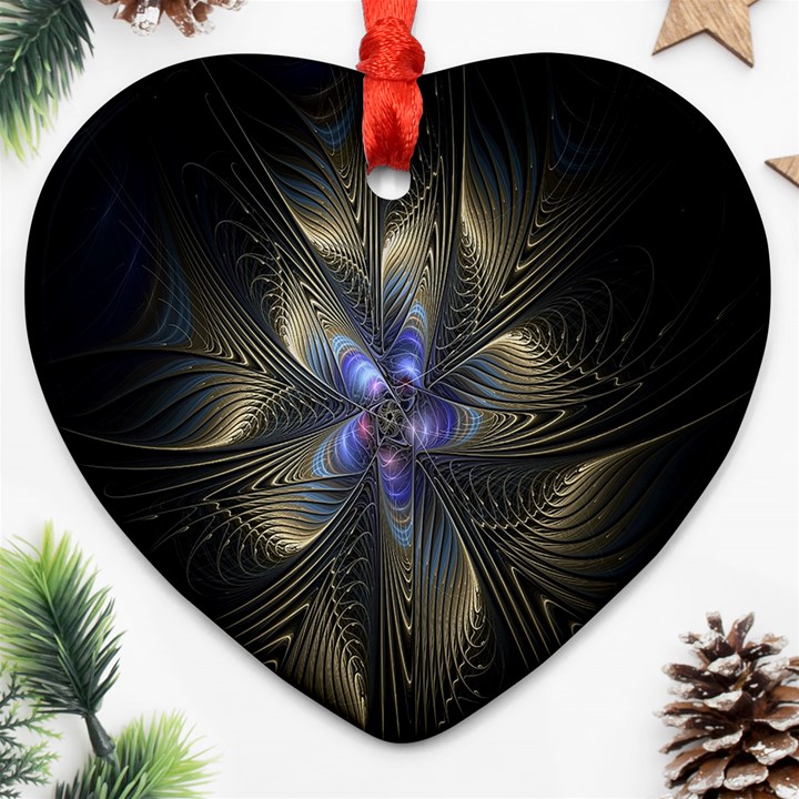 Fractal Blue Abstract Fractal Art Heart Ornament (Two Sides)