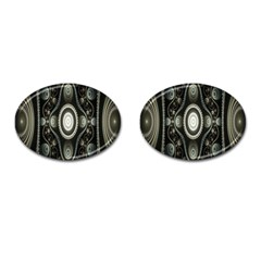 Fractal Beige Blue Abstract Cufflinks (Oval)