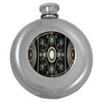 Fractal Beige Blue Abstract Round Hip Flask (5 oz) Front