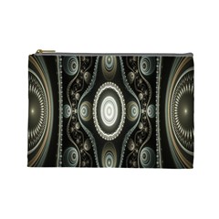 Fractal Beige Blue Abstract Cosmetic Bag (Large) 