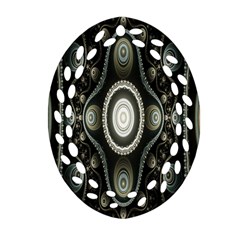 Fractal Beige Blue Abstract Oval Filigree Ornament (Two Sides)