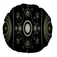 Fractal Beige Blue Abstract Large 18  Premium Flano Round Cushions