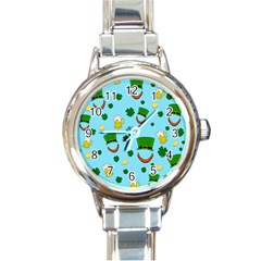 St  Patrick s Day Pattern Round Italian Charm Watch by Valentinaart