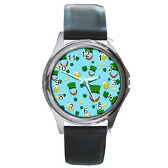 St. Patrick s day pattern Round Metal Watch