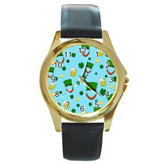 St. Patrick s day pattern Round Gold Metal Watch