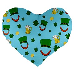 St  Patrick s Day Pattern Large 19  Premium Heart Shape Cushions by Valentinaart