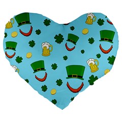 St. Patrick s day pattern Large 19  Premium Flano Heart Shape Cushions