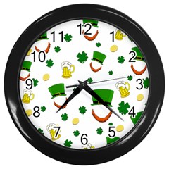 St  Patrick s Day Pattern Wall Clocks (black) by Valentinaart