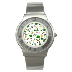 St  Patrick s Day Pattern Stainless Steel Watch by Valentinaart