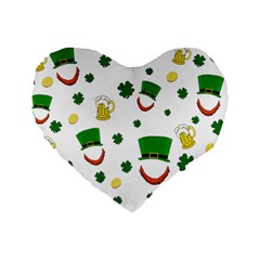 St  Patrick s Day Pattern Standard 16  Premium Heart Shape Cushions by Valentinaart