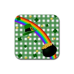 St  Patrick s Day Rainbow Rubber Coaster (square)  by Valentinaart