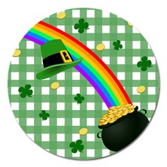 St  Patrick s Day Rainbow Magnet 5  (round) by Valentinaart