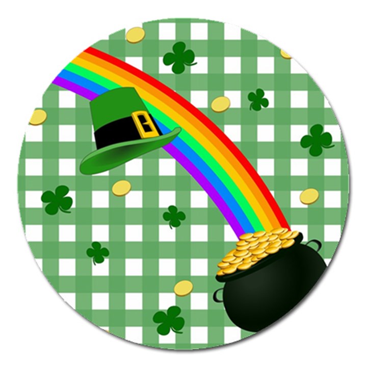 St. Patrick s day rainbow Magnet 5  (Round)