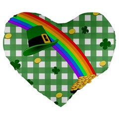 St  Patrick s Day Rainbow Large 19  Premium Heart Shape Cushions by Valentinaart