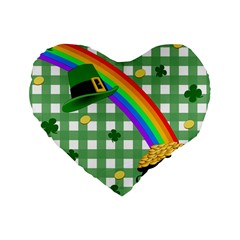 St  Patrick s Day Rainbow Standard 16  Premium Flano Heart Shape Cushions by Valentinaart