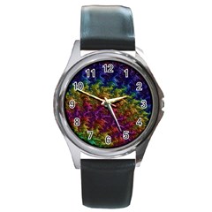 Fractal Art Design Colorful Round Metal Watch