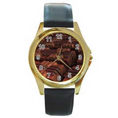 Fractal 3d Render Futuristic Round Gold Metal Watch by Nexatart