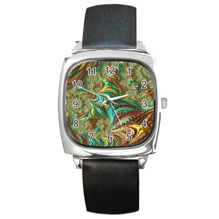 Fractal Artwork Pattern Digital Square Metal Watch