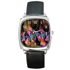 Fractal Colorful Background Square Metal Watch