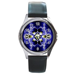 Fractal Fantasy Blue Beauty Round Metal Watch