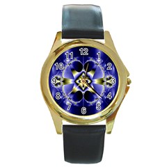 Fractal Fantasy Blue Beauty Round Gold Metal Watch by Nexatart