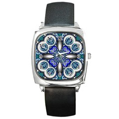 Fractal Cathedral Pattern Mosaic Square Metal Watch by Nexatart