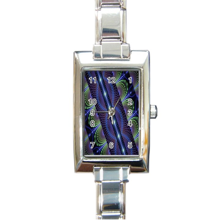 Fractal Blue Lines Colorful Rectangle Italian Charm Watch