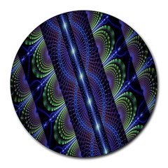 Fractal Blue Lines Colorful Round Mousepads