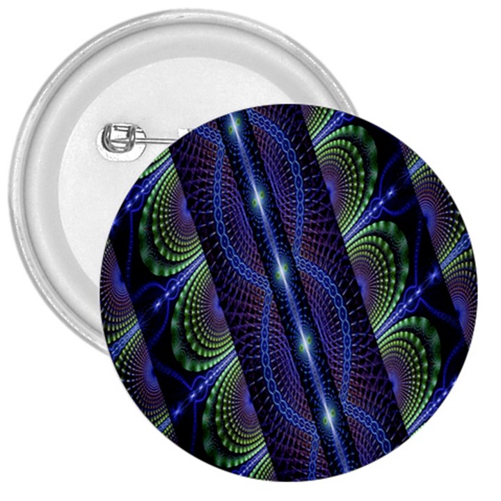 Fractal Blue Lines Colorful 3  Buttons