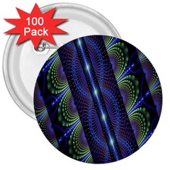 Fractal Blue Lines Colorful 3  Buttons (100 pack) 