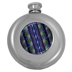 Fractal Blue Lines Colorful Round Hip Flask (5 oz)