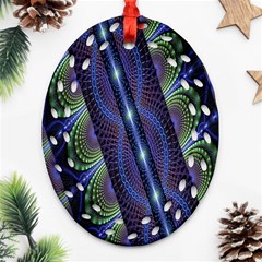 Fractal Blue Lines Colorful Oval Filigree Ornament (Two Sides)