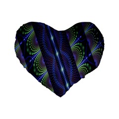 Fractal Blue Lines Colorful Standard 16  Premium Heart Shape Cushions