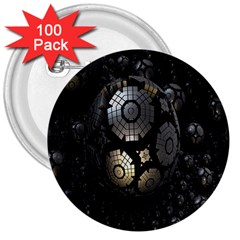 Fractal Sphere Steel 3d Structures 3  Buttons (100 pack) 