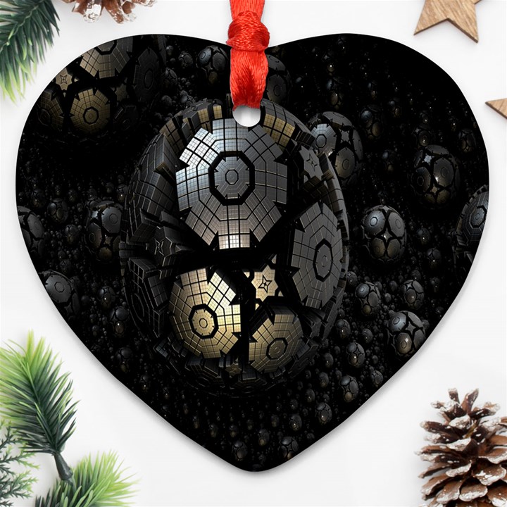 Fractal Sphere Steel 3d Structures Heart Ornament (Two Sides)