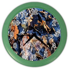 Frost Leaves Winter Park Morning Color Wall Clocks by Nexatart