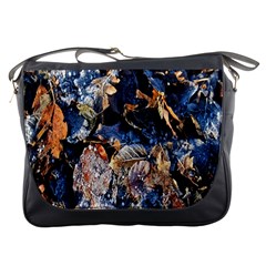 Frost Leaves Winter Park Morning Messenger Bags by Nexatart