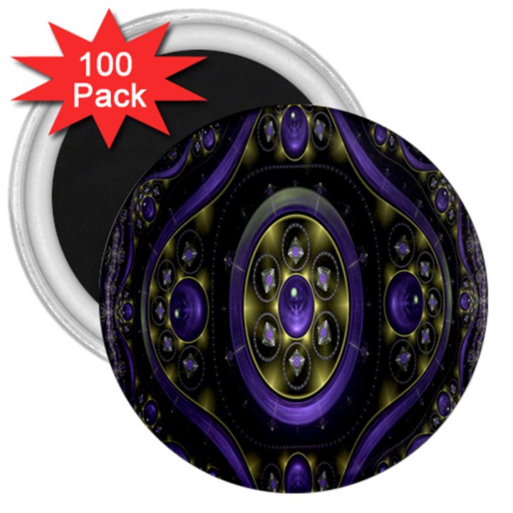 Fractal Sparkling Purple Abstract 3  Magnets (100 pack)