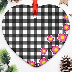 Floral Plaid Pattern Ornament (heart) by Valentinaart