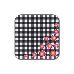 Floral Plaid Pattern Rubber Coaster (square) 