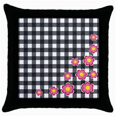 Floral Plaid Pattern Throw Pillow Case (black) by Valentinaart