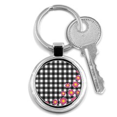 Floral Plaid Pattern Key Chains (round)  by Valentinaart