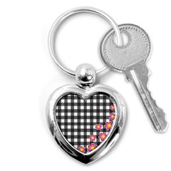 Floral Plaid Pattern Key Chains (heart)  by Valentinaart