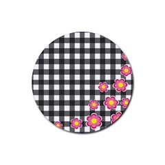 Floral Plaid Pattern Rubber Round Coaster (4 Pack) 