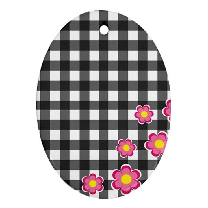 Floral plaid pattern Oval Ornament (Two Sides)